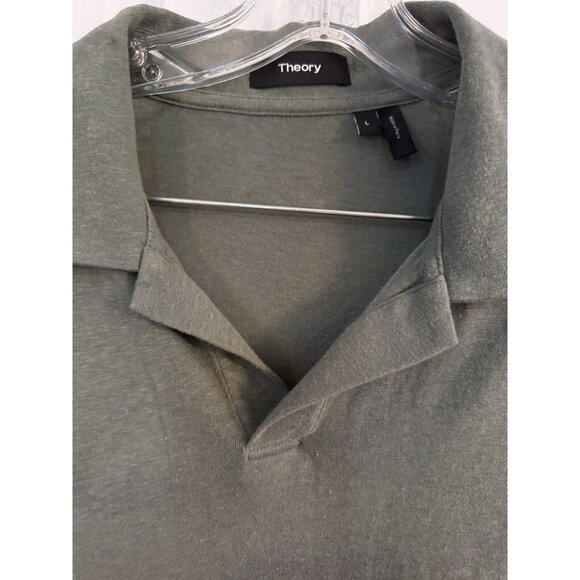 Theory Men’s Sz L Open Collar Cotton Jersey Green Polo Shirt Soft - Picture 5 of 8